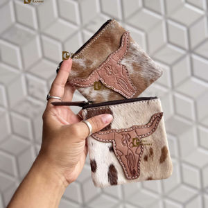 Monedero de piel de vaca con pelo en piel de vaca, bolso de mano de cuero con estilo, bolso de mano de cuero de estilo occidental - Product Image 1