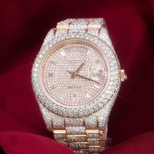 Montre de luxe pour homme Hip Hop Bust Custom, automatique, mécanique, en acier inoxydable, bracelet 16 mm, or, sertie de diamants Moissanite VVS - Product Image 1