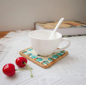 Sous-verre en rotin et nacre pour tasse à thé, 300 mm, style bohème avec motif floral, pour tasse à thé, mug, décoration de table - Product Image 4