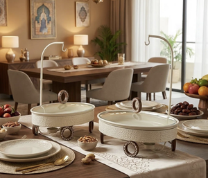 Cacerola con Tapa de Vidrio de Diseño Ovalado, Base de Madera, Diseño Elegante, Uso en el Medio Oriente, Cacerola con Revestimiento Blanco - Product Image 5