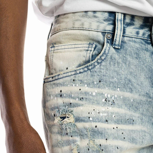 Wholesale Custom High Waist Light Wash Summer <b>Overalls</b> Style Regular Fit Casual Denim Shorts for <b>Men</b> New Style Solid Color - Product Image 4