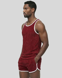 ABINZ ENTERPRISES 2026 – Nouveau débardeur en velours tricoté respirant pour homme, couleur unie rouge, avec sangle latérale blanche, col rond, style décontracté – Vente en gros - Product Image 5