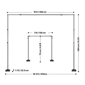 Kit de support de fond photo portable 8,5 x 10 pieds, support de fond réglable avec 7 barres transversales robustes, qualité supérieure - Product Image 5