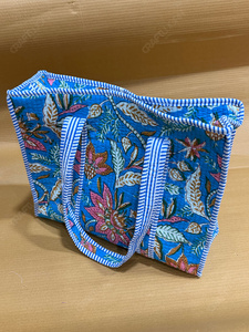 Handcrafted Quilted Blue Floral Tote <b>Bag</b> Printed Fabric Shoulder Handbag <b>Lightweight</b> Everyday Carry Designer Shopping <b>Bag</b> - Product Image 3