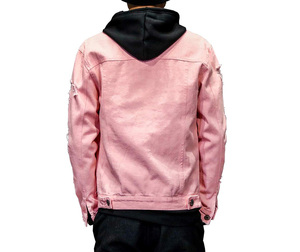 Men <b>Slim</b> <b>Fit</b> pink Denim <b>Jacket</b> with Button-Up Design Spring Season Quick Dry Breathable Structured <b>Fit</b> for Casual Wear - Product Image 2