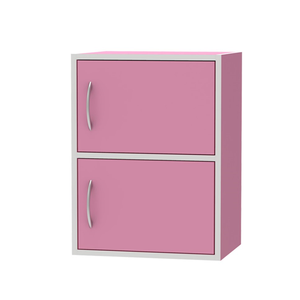 OEM 1612 Modern Wood 2 Door Contemporary <b>Storage</b> <b>Cabinet</b> Compact Living Room <b>Bedroom</b> Organizer Handles Blossom Pink - Product Image 1