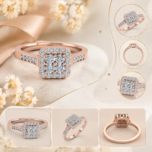 0.50 CTW Real Round Diamond <b>Ring</b> | Prong <b>Set</b> Square Cluster Design Rose <b>Gold</b> | Anniversary Gift Elegant Fine Jewelry for Women - Product Image 3