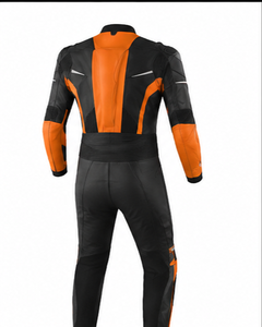 Blouson de moto homme en cuir PU noir et orange, coupe ajustée, imperméable, à capuche, fermeture éclair, blocs de couleur, devant fin - Product Image 2