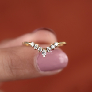 Curved Diamond Wedding Band V Shape Lab Grown Diamond <b>Ring</b> Curved <b>Stacking</b> Band Chevron Bridal <b>Ring</b> Anniversary Gift Wholesale - Product Image 6