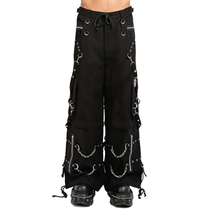 Custom <b>Punk</b> Gothic Cargo Pants <b>Men</b> Women Black Wide Leg Bondage Trousers Elastic Waist Polyester/Cotton Y2K Streetwear - Product Image 1