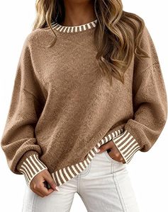 Pulls Oversize Femme 2026 – Hauts d'Automne à Manches Longues et Col Rond, Pulls en Maille Épaisse Contrastante, Vêtements d'Hiver - Product Image 3