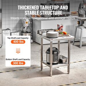 โต๊ะทำงานสแตนเลสแบบหนาพิเศษ ขนาด 24 x 24 x 35 นิ้ว สำหรับงานเตรียมอาหารเชิงพาณิชย์ โต๊ะทำงานโลหะ โต๊ะครัวเหล็ก - Product Image 3