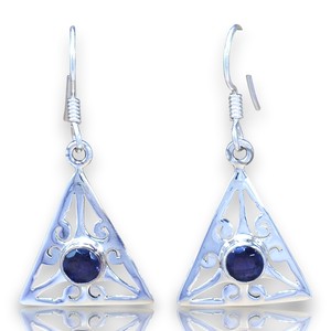Pendientes de Piedras Preciosas Hechos a Mano en Plata de Ley 925 con Cristal Curativo y Engaste de Bisel, Corte Redondo, Elegantes, con Gancho Colgante - Product Image 1