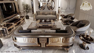 Juego de Sofás Clásico Maharaja Palace con Tapicería de Lujo Estilo Italiano, Muebles de Sala de Estar Tallados a Mano, Sofá con Acabado Dorado Clásico - Product Image 5