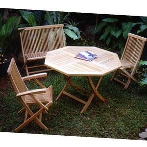 MEUBLES DE JARDIN EN TEAK MEUBLE D'EXTÉRIEUR EN TEAK ENSEMBLES DE TABLES À MANGER TABLE ET CHAISES PLIANTES RONDES - Product Image 3