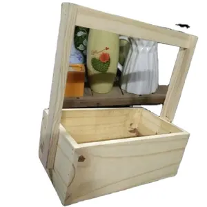 High quality Vietnamese wooden storage box with handle customized size made from pinewood, acacia wood, bamboo for decoration