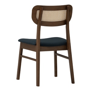 Modern Dark Walnut Dining Chair with Synthetic Rattan <b>Backrest</b> Padded Fabric Seat Chair Mid Century Kitchen Furniture - Product Image 3