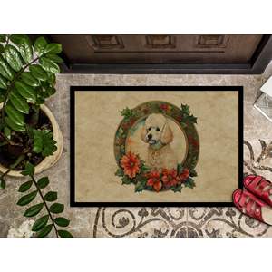 Poodle Christmas Flowers <b>Doormat</b> Non-Slip <b>Washable</b> Low Pile 24H X 36W Indoor Outdoor Entryway Rug for Front Door - Product Image 3