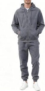 Men's Gray Hooded Tracksuit Full Sleeve Solid Color Casual <b>Zipper</b> Front 100% Cotton Breathable Regular Fit Autumn Wear - Product Image 5