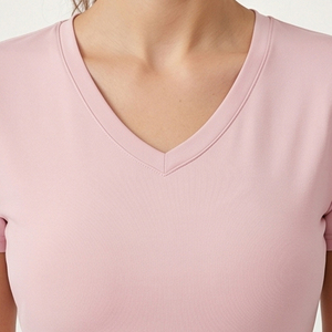 T-shirts à manches courtes col en V pour femmes, t-shirts de yoga, t-shirts de fitness pour femmes, t-shirts de sport slim fit pour femmes - Product Image 4