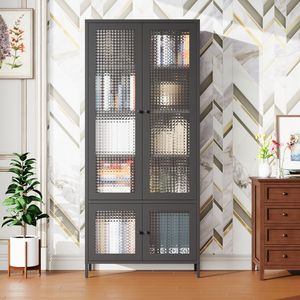 Large Freestanding Metal Storage Cabinet with 4 Glass Doors and 5 Shelves Bedroom Bookcase Display <b>Side</b> Cabinet for Living Room - Product Image 3
