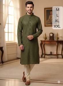 Conjunto de Kurta y Pijama para Hombre, Especial para Bodas, en Rayón Pesado con Bordado Lucknowi y Lentejuelas - Product Image 3