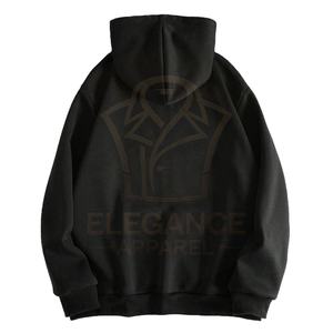 Sudadera con capucha transpirable de producto de ropa de calle vintage en color negro Sudadera con capucha y cordón frontal con cremallera de impresión personalizada a granel para hombres - Product Image 2