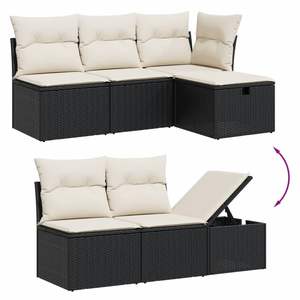 Ensemble de canapé de jardin à 6 places avec pieds réglables, en rotin PE noir, meubles d'extérieur élégants - Product Image 3