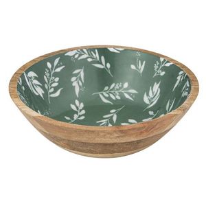 Tazón de madera de mango hecho a mano con interior esmaltado de lunares azules, diseño nórdico para servir comida, uso doméstico. - Product Image 4