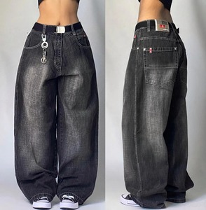Pantalon cargo en jean délavé taille haute pour femme, coupe ample, longueur intégrale, avec cordon de serrage, décontracté, écologique, idéal pour l'été - Product Image 2