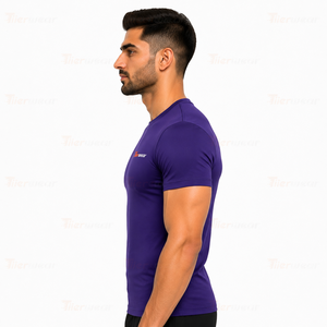 Chemises de compression athlétiques à manches courtes pour hommes, tissu jersey respirant et absorbant l'humidité, col rond, coupe classique, écologiques - Product Image 3