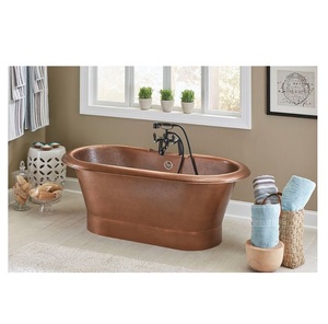 อ่างอาบน้ำทองแดงโบราณทรงรีแบบตั้งพื้น ดีไซน์หรูหราสไตล์เรโทร พร้อมก๊อกน้ำสีบรอนซ์และดีไซน์แบบสปา - Product Image 1
