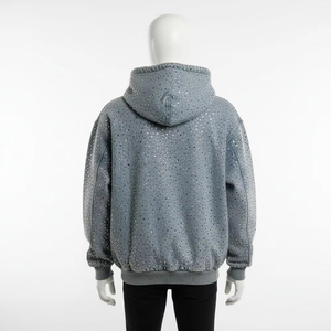 Mens Luxury Rhinestone Embellished <b>Zip</b> Hoodie Grey Custom Fabric Sparkle Stone Detail Full <b>Zip</b> <b>Hooded</b> Sweatshirt Casual - Product Image 6