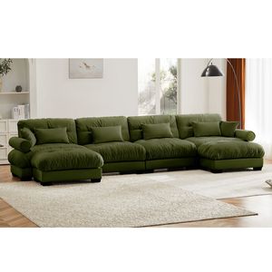 Divano Sezionale Moderno a U in Velluto, 4 Posti, con Pouf Mobili, Convertibile, Profondo e Confortevole, Imbottito per Soggiorno - Product Image 3