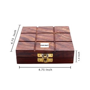 Jeu de Tic Tac Toe en bois avec pièces X O en laiton et billes métalliques, design classique sculpté, plateau pliable - Product Image 5