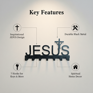 <b>Black</b> Metal Jesus Wall <b>Hook</b> Wall Mounted Key Holder 5 <b>Hook</b> Organizer for Entryway Bedroom Home - Product Image 6