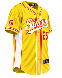 Maillot de baseball Sinewy Sport pour homme, jaune, rouge, blanc, numéro 25, manches courtes, respirant, polyester, coupe régulière, toutes saisons - Product Image 3