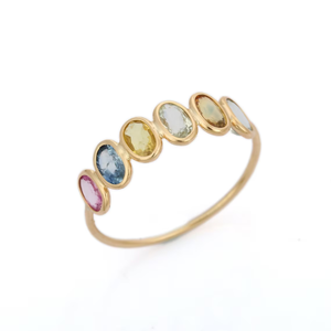 14K Solid Gold Bezel Setting Multi Sapphire Eternity Band Wedding Ring - Product Image 4