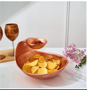 Gold Snack Serving Bowl with Dip Holder | 2-in-1 Chip & Dip Bowl | Metal Serving Dish | Party Serving Set | Ramadan <b>Eid</b> - Product Image 4
