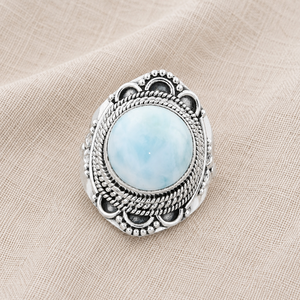 <b>Top</b> Quality Larimar Ring 925 Sterling Silver Handmade Boho Statement Ring Vintage Round Gemstone Jewelry Women Unisex Her Gift - Product Image 5