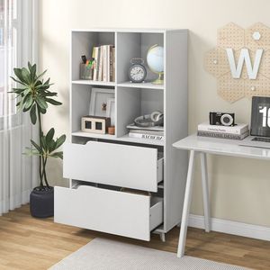 Libreria Moderna Industriale a 4 Ripiani in Legno con 2 Cassetti e 4 Cubi di Stoccaggio per Soggiorno - Product Image 5