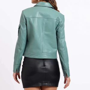 REBA SPORTS IMPEX Brown Genuine Leather Breathable Bomber <b>Jacket</b> <b>Women</b> Zip-Up Pocket Cuffs Ribbed Hem Custom Logo Autumn Winter - Product Image 3