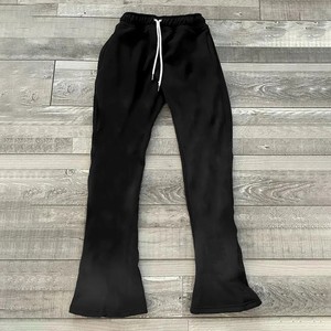 Men's <b>Black</b> Flare <b>Pants</b> Elastic Waist Drawstring Casual Wide Leg Cotton Trousers With Side Pockets Autumn Wear - Product Image 6