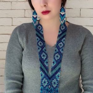 Gran oferta, collar tradicional, hecho a mano con cuentas, collar largo, collar ucraniano con borlas, con pendientes - Product Image 1