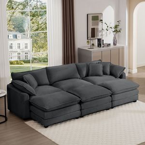 Divano Angolare Modulare Oversize a L con Cuscini, Pouf Portatile con Schienale Basso e Seduta Profonda per Casa o Appartamento - Product Image 1
