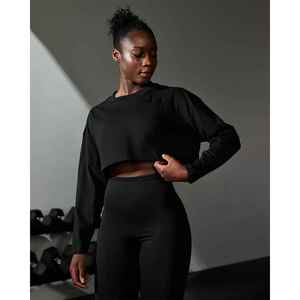 Women's <b>Black</b> <b>T</b>-<b>Shirt</b> <b>Long</b> <b>Sleeve</b> O-Neck Loose Fit Knitted Solid Color Casual Breathable Spandex Cotton Blend All Seasons - Product Image 6