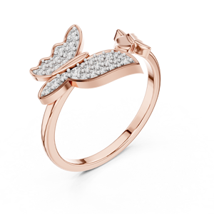 Anillo de Diamantes Cultivados en Laboratorio con Diseño de Mariposa Doble, Oro Amarillo Sólido de 18 Quilates, Chapado en Rodio, Corte Moderno, para Compromiso, Fiesta, Regalo, Boda, Uso Diario - Product Image 6