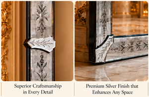 Venetian Rectangle Square Arch Wall <b>Mirror</b> Etched Floral Beveled <b>Frame</b> Antique <b>Silver</b> Full Length Decorative Luxury Handmade - Product Image 6