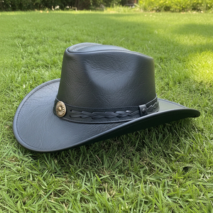 Best Selling Pull on Closure Black <b>Western</b> Guanine Leather Cowboy <b>Hats</b> Vintage Style Business Beach Ski Unisex Adults - Product Image 3