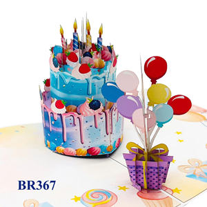 Carte pop-up 3D Joyeux Anniversaire Gâteau et Ballons, Découpe Laser, Faite à la Main, Logo Personnalisé, Papier, Cadeaux Artisanaux du Vietnam, Vente en Gros, Meilleure Vente - Product Image 1
